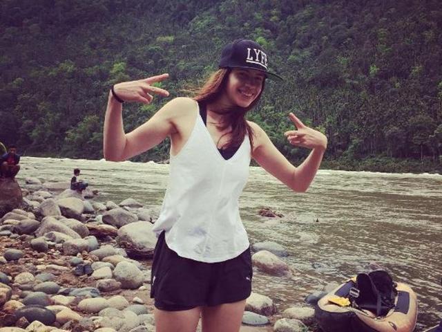 Kalki prepping for a kayak race with her father. (Instagram)