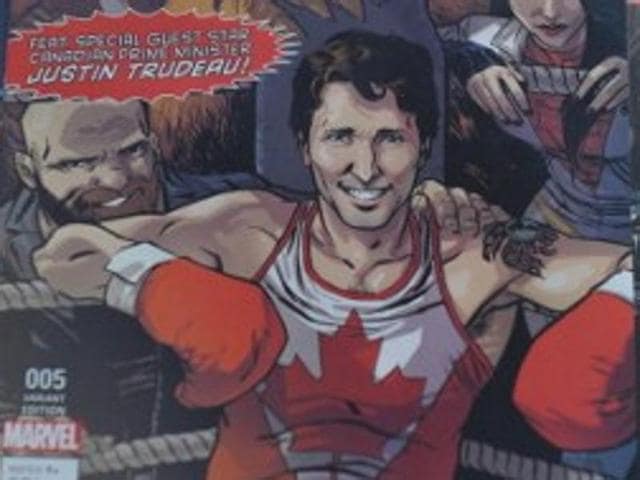 The cover of Marvel's comic book, featuring Canadian Prime Minister Justin Trudeau as a super hero in front of a news stand in Montreal, Canada. (AFP Photo) The cover of Marvel's comic book, featuring Canadian Prime Minister Justin Trudeau as a super hero in front of a news stand in Montreal, Canada. (AFP Photo)
