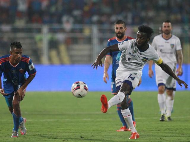 John Stiven Mendoza (in white) acknowledged the role ISL and Chennaiyin FC played in his rise. (Pratham Gokhale/HT Photo) John Stiven Mendoza (in white) acknowledged the role ISL and Chennaiyin FC played in his rise. (Pratham Gokhale/HT Photo)