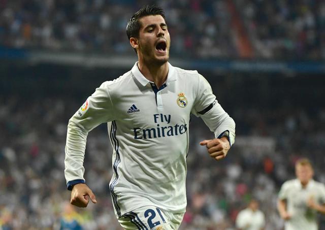 Real Madrid's forward Alvaro Morata celebrates after scoring. (AFP Photo)