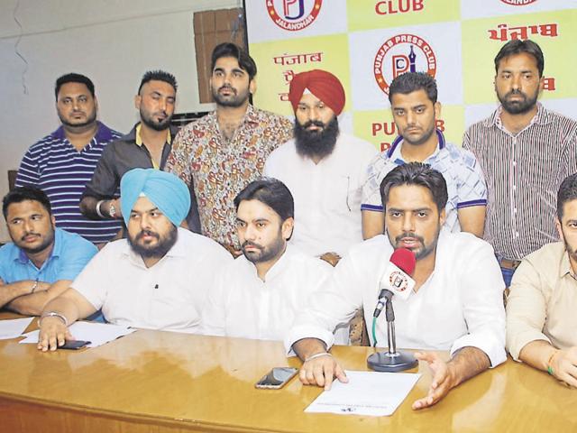 State youth Congress president Amarpreet Singh Lally addressing the media in Jalandhar on Wednesday. (Pardeep Pandit/HT) State youth Congress president Amarpreet Singh Lally addressing the media in Jalandhar on Wednesday. (Pardeep Pandit/HT)