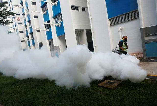 A worker fogs the drains in the common areas of a public housing estate at an area where locally transmitted Zika cases were discovered in Singapore. (Reuters) A worker fogs the drains in the common areas of a public housing estate at an area where locally transmitted Zika cases were discovered in Singapore. (Reuters)