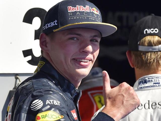 Red Bull Racing's Belgian-Dutch driver Max Verstappen celebrates after placing second. (AFP Photo) Red Bull Racing's Belgian-Dutch driver Max Verstappen celebrates after placing second. (AFP Photo)