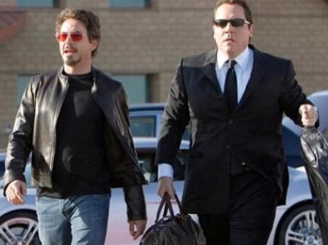 Jon Favreau and Robert Downey Jr in a still from Iron Man.