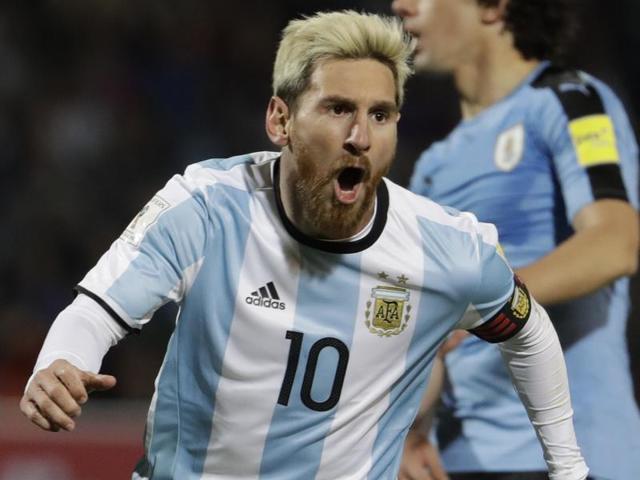 Argentina's Lionel Messi, left, celebrates scoring against Uruguay. (AP Photo) Argentina's Lionel Messi, left, celebrates scoring against Uruguay. (AP Photo)