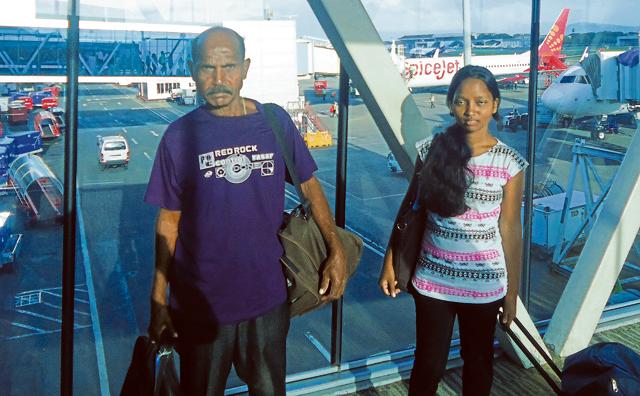 Anima Minz and her father after their arrival at the Chhatrapati Shivaji International Airport in Mumbai. (HT Photo) Anima Minz and her father after their arrival at the Chhatrapati Shivaji International Airport in Mumbai. (HT Photo)