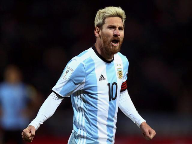 Argentina's Lionel Messi celebrates after scoring. (REUTERS)