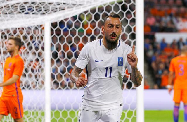 Kostas Mitroglou celebrates his goal. (REUTERS) Kostas Mitroglou celebrates his goal. (REUTERS)