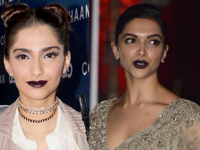 Sonam Kapoor and Deepika Padukone have been spotted acing the dark-lipped diva look.(Yogen Shah and Viral Bhayani/ HT Photo)