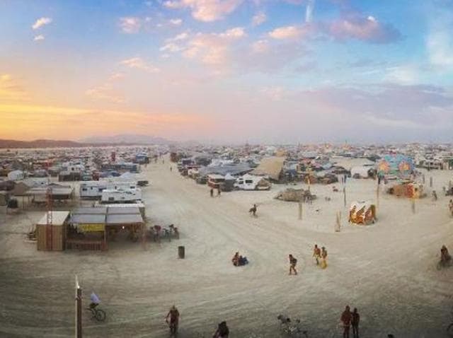 ‘Burners’ build artworks and structures at a variety of scales, trade with fellow attendees rather than purchasing goods, and cycle around instead of using cars. (Instagram)