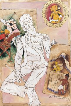 An MF Husain painting of Mother Teresa. (Painting collection and photo courtesy: Kumar Gallery, New Delhi)