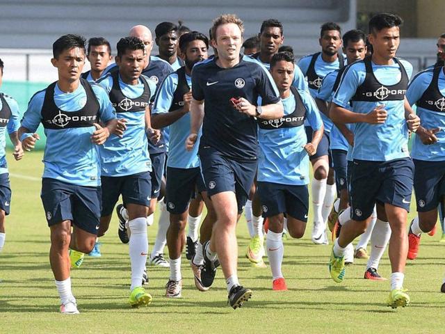 Indian football team players during a practice session ahead of a friendly match against Puerto Rico. (PTI Photo) Indian football team players during a practice session ahead of a friendly match against Puerto Rico. (PTI Photo)