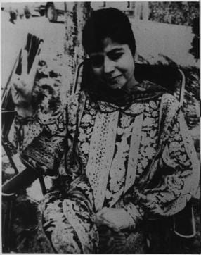 Mehbooba Mufti, Daughter of Former Union Minister Mufti Mohammad Sayeed flashing a victory sign after being elected to the assembly in Srinagar on 03 October, 1996. Mehbooba Mufti, Daughter of Former Union Minister Mufti Mohammad Sayeed flashing a victory sign after being elected to the assembly in Srinagar on 03 October, 1996.