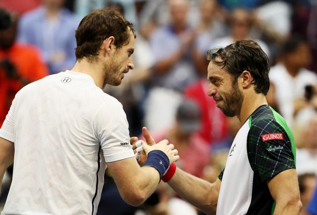 Murray didn’t have an easy passage, dropping the second set before coming through in four against Paolo Lorenzi. (AFP) Murray didn’t have an easy passage, dropping the second set before coming through in four against Paolo Lorenzi. (AFP)