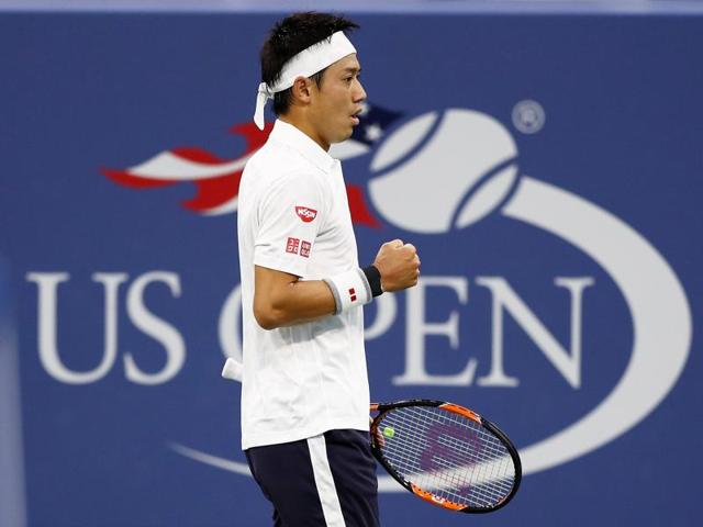 Kei Nishikori of Japan reacts after winning a point during his victory over Nicolas Mahut of France. (AFP) Kei Nishikori of Japan reacts after winning a point during his victory over Nicolas Mahut of France. (AFP)