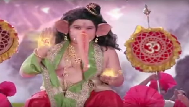 Swaraj Yevle as Lord Ganesha in Marathi TV show Ganpati Bappa Moorya. (YouTube) Swaraj Yevle as Lord Ganesha in Marathi TV show Ganpati Bappa Moorya. (YouTube)