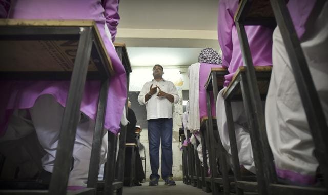 Mohammad Nadeem Akhtar has been running the Shikhar Girls School in Jamia Nagar since 2004. The school caters mainly to women who dropped out of traditional schooling for some reason. (Raj K Raj/HT PHOTO)