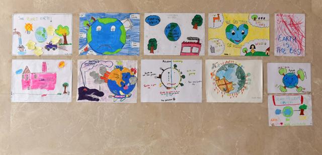 Children of the society put up artwork depicting eco-friendly practices. (Vidya Subramanian/HT PHOTO)