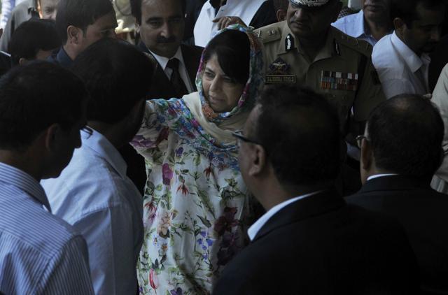 J-K chief minister Mehbooba Mufti arrives at Sher-i-Kashmir International Conference Centre in Srinagar for a all party delegation meeting. (Waseem Andrabi/HT Photo) J-K chief minister Mehbooba Mufti arrives at Sher-i-Kashmir International Conference Centre in Srinagar for a all party delegation meeting. (Waseem Andrabi/HT Photo)