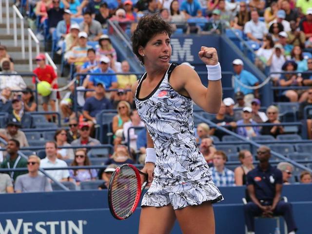Carla Suarez Navarro of Spain celebrates her win against Elena Vesnina of Russia. (Reuters) Carla Suarez Navarro of Spain celebrates her win against Elena Vesnina of Russia. (Reuters)