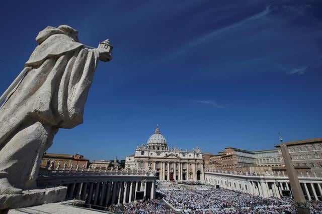 A general view of Saint Peter's Square as Pope Francis leads a mass for the canonisation of Mother Teresa of Calcutta at the Vatican on Sunday. (Reuters) A general view of Saint Peter's Square as Pope Francis leads a mass for the canonisation of Mother Teresa of Calcutta at the Vatican on Sunday. (Reuters)