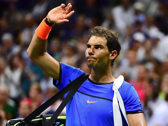Nadal and Pouille shake hands at the net after the match. (Reuters) Nadal and Pouille shake hands at the net after the match. (Reuters)