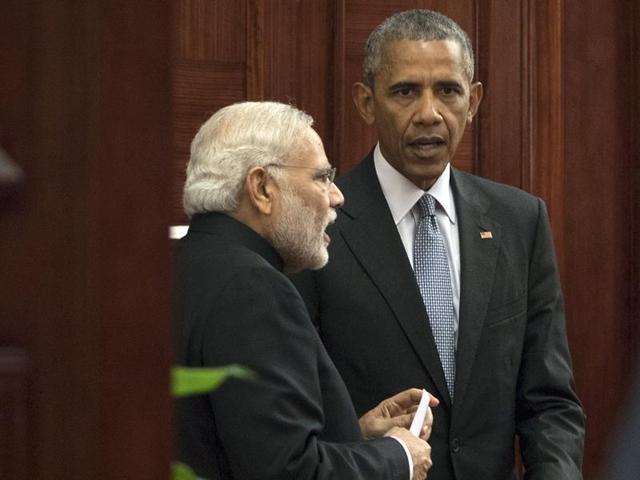 US President Barack Obama with Prime Minister Narendra Modi, at the start of the G20 Summit welcome dinner hosted by Chinese President Xi Jinping, in Hangzhou, China. (AP Photo) US President Barack Obama with Prime Minister Narendra Modi, at the start of the G20 Summit welcome dinner hosted by Chinese President Xi Jinping, in Hangzhou, China. (AP Photo)