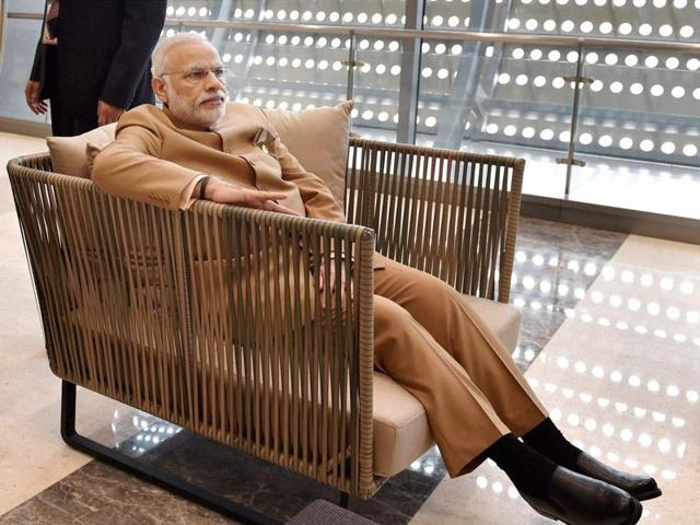 Prime Minister Narendra Modi before a meeting with British Prime Minister Theresa May on the sidelines of the G20 Summit in Hangzhou, China, on Monday.(PTI)