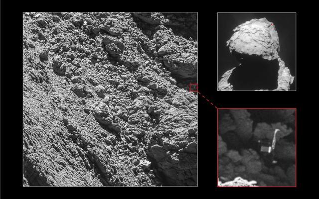 This handout picture obtained from the ESA on September 5, 2016, shows images of the landing craft Philae viewed for the first time since it crash landed, captured by ORIS narrow-angle camera on September 2 from a distance of 2.7 km. (AFP Photo) This handout picture obtained from the ESA on September 5, 2016, shows images of the landing craft Philae viewed for the first time since it crash landed, captured by ORIS narrow-angle camera on September 2 from a distance of 2.7 km. (AFP Photo)