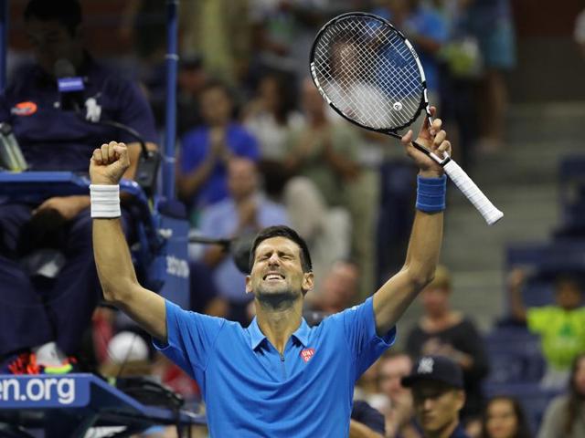 Novak Djokovic of Serbia celebrates his win over Kyle Edmund of Great Britain. (Reuters)