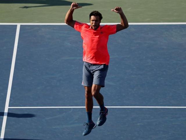 Jo-Wilfried Tsonga of France celebrates his win over Jack Sock of the United States. (Reuters)
