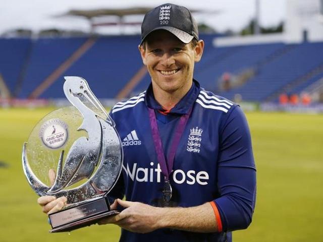England's Eoin Morgan celebrates with the trophy after winning The Royal London One Day International Series. (Reuters Photo) England's Eoin Morgan celebrates with the trophy after winning The Royal London One Day International Series. (Reuters Photo)