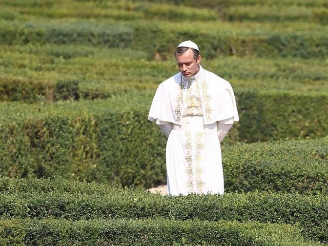 Actor Jude Law on the set of the TV series The Young Pope at Villa Pamphili in Rome. (AKM-GSI)