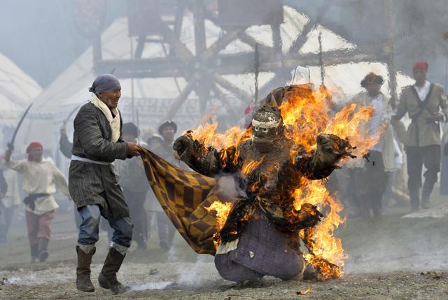 Participants perform during the second World Nomad Games at Issyk Kul lake. (AP Photo)