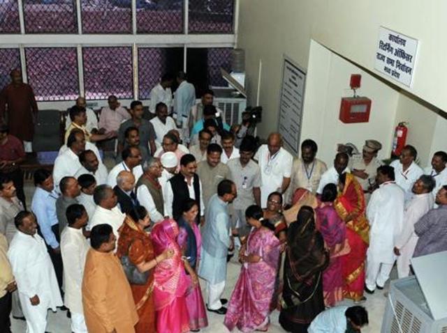 File photo of MLAs lining up to vote in Rajya Sabha elections in Madhya Pradesh assembly premises. The Election Commission is taking measures to check the use of money during RS and legislative councils’ elections. (Praveen Bajpai / HT Photo) File photo of MLAs lining up to vote in Rajya Sabha elections in Madhya Pradesh assembly premises. The Election Commission is taking measures to check the use of money during RS and legislative councils’ elections. (Praveen Bajpai / HT Photo)