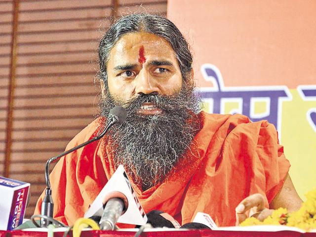 Ramdev said his research institute will be first of its kind in the country that will breed cows of international standards.(Anupam Trivedi/Hindustan Times)