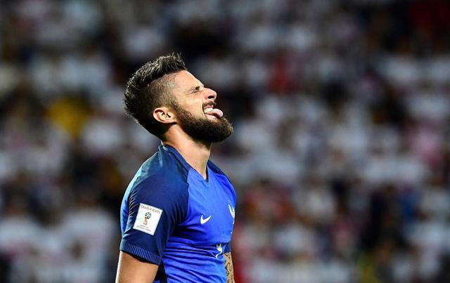 France's forward Olivier Giroud reacts after missing a goal opportunity. (AFP) France's forward Olivier Giroud reacts after missing a goal opportunity. (AFP)