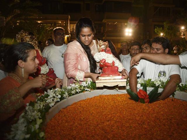 Salman’s sister is all set for Ganpati visrajan. (Yogen Shah)