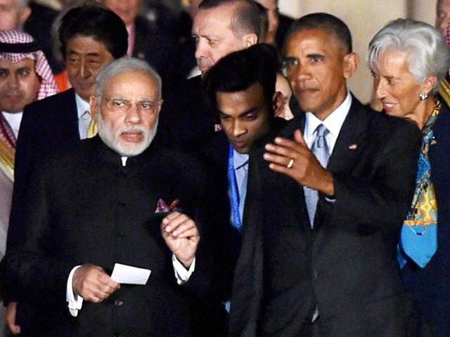 Prime Minister Narendra Modi with US President Obama and other G20 leaders in Hangzhou, China on Sunday. (PTI file photo) Prime Minister Narendra Modi with US President Obama and other G20 leaders in Hangzhou, China on Sunday. (PTI file photo)