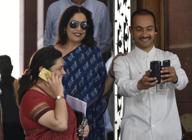 A security guard takes a selfie with BJP MP Kirron Kher during monsoon session of Parliament in New Delhi. (Vipin Kumar/HT File Photo) A security guard takes a selfie with BJP MP Kirron Kher during monsoon session of Parliament in New Delhi. (Vipin Kumar/HT File Photo)