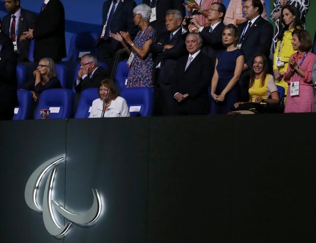 The presence of Brazil's President Michel Temer (4th R) was protested by thousansds in the crowd. (REUTERS) The presence of Brazil's President Michel Temer (4th R) was protested by thousansds in the crowd. (REUTERS)