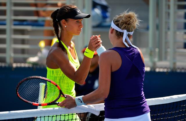 The alert came after Swiss 15th seed Timea Bacsinszky’s 6-1, 6-1 victory over Russia’s Vitalia Diatchenko, left, on August 30. (AFP) The alert came after Swiss 15th seed Timea Bacsinszky’s 6-1, 6-1 victory over Russia’s Vitalia Diatchenko, left, on August 30. (AFP)