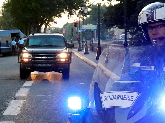 A vehicle believed to transport Paris attacks suspect Salah Abdeslam arrives at the courthouse for a hearing before French judges in Paris. (REUTERS) A vehicle believed to transport Paris attacks suspect Salah Abdeslam arrives at the courthouse for a hearing before French judges in Paris. (REUTERS)