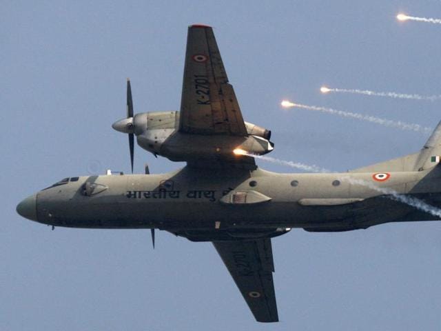 An Indian Air Force's (IAF) AN-32 transport aircraft releases chaff as it flies past the IAF Day Parade in New Delhi. (AP File Photo) An Indian Air Force's (IAF) AN-32 transport aircraft releases chaff as it flies past the IAF Day Parade in New Delhi. (AP File Photo)