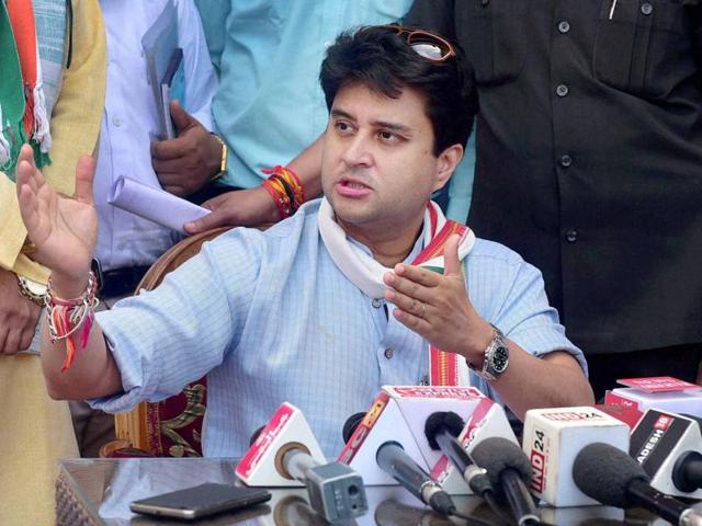 Congress MP Jyotiraditya Scindia addresses a press conference during his visit to Bhopal. (PTI File Photo) Congress MP Jyotiraditya Scindia addresses a press conference during his visit to Bhopal. (PTI File Photo)