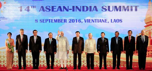 (L to R) Myanmar's state councellor and foreign minister Aung San Suu Kyi, Singapore's Prime Minister Lee Hsien Loong, Thailand's Prime Minister Prayut Chan-O-Cha, Vietnam's Prime Minister Nguyen Xuan Phuc, India's Prime Minister Narendra Modi, Laos Prime Minister Thongloun Sisoulith, Philippine Foreign Secretary Perfecto Yasay, Brunei's Sultan Hassanal Bolkiah, Cambodia Prime Minister Hun Sen, Indonesia's President Joko Widodo and Malaysia's Prime Minister Najib Razak pose for a picture during the 14th ASEAN-India Summit in Vientiane on September 8, 2016. (AFP) (L to R) Myanmar's state councellor and foreign minister Aung San Suu Kyi, Singapore's Prime Minister Lee Hsien Loong, Thailand's Prime Minister Prayut Chan-O-Cha, Vietnam's Prime Minister Nguyen Xuan Phuc, India's Prime Minister Narendra Modi, Laos Prime Minister Thongloun Sisoulith, Philippine Foreign Secretary Perfecto Yasay, Brunei's Sultan Hassanal Bolkiah, Cambodia Prime Minister Hun Sen, Indonesia's President Joko Widodo and Malaysia's Prime Minister Najib Razak pose for a picture during the 14th ASEAN-India Summit in Vientiane on September 8, 2016. (AFP)