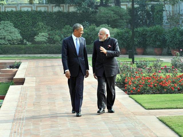 Modi and Obama 'Walk the Talk' at Hyderabad House in Delhi on January 25, 2015. 