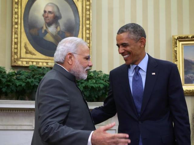 Obama meets with Modi (L) in the Oval Office of the White House September 30, 2014 in Washington, DC. The two leaders met to discuss the US-India strategic partnership and mutual interest issues.   (Corbis/VCG via Getty Images) 