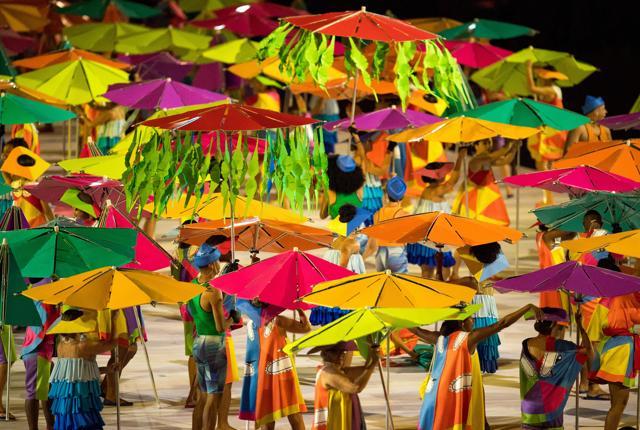 Artists recreate a beach scene, an image quintessential to Rio, during the opening ceremony. (AP) Artists recreate a beach scene, an image quintessential to Rio, during the opening ceremony. (AP)