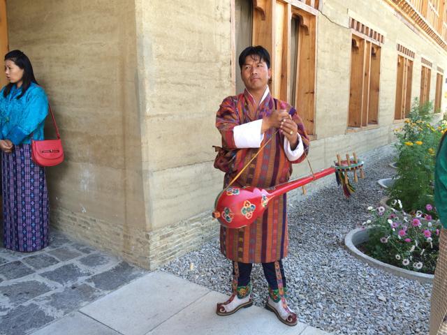 A musician with his dranyen or lute at the Royal Bhutan University, one of the venues of the Mountain Echoes Literature Festival (Manjula Narayan) A musician with his dranyen or lute at the Royal Bhutan University, one of the venues of the Mountain Echoes Literature Festival (Manjula Narayan)